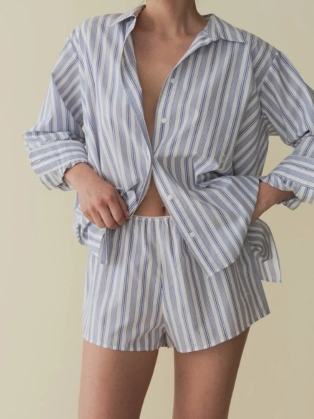 Doen Thelma Shorts in Indigo Sorrento Stripe size XS cotton silk - Picture 9 of 14